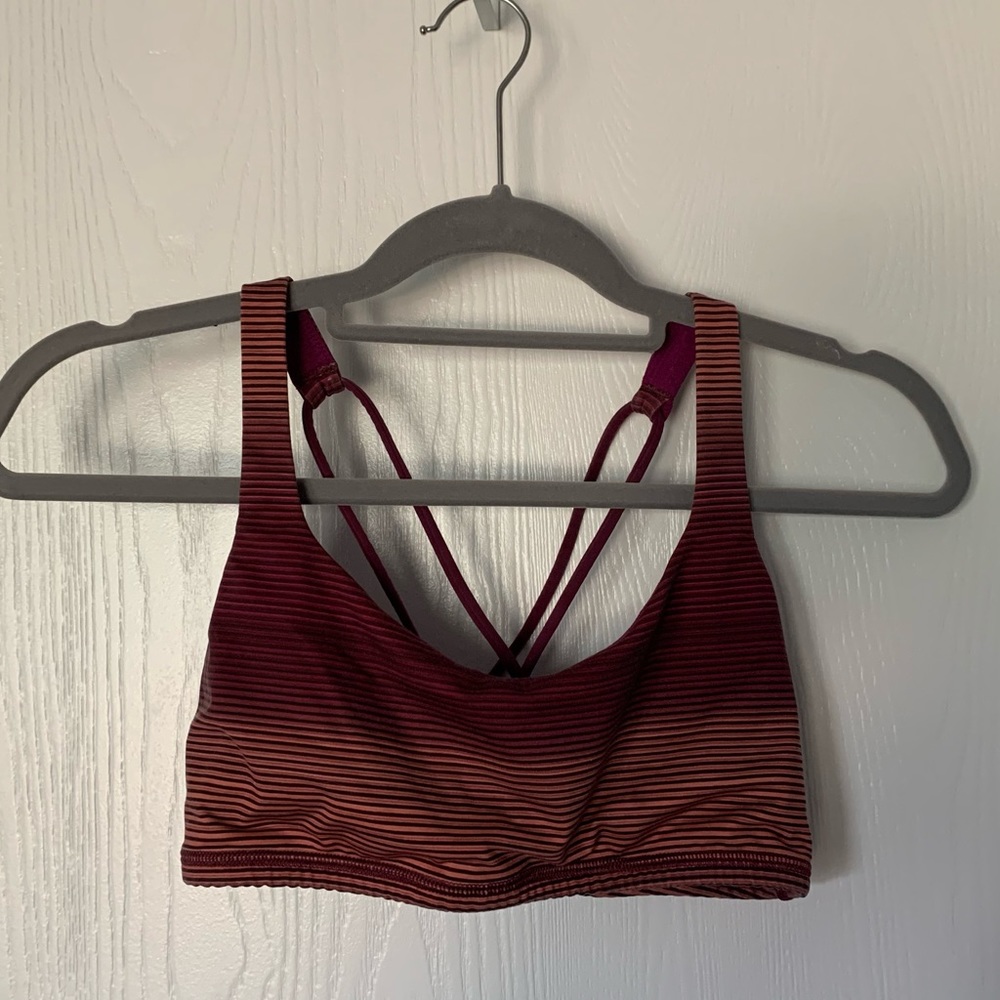 Lululemon Purple Orange Strappy Striped Bra Sz 6